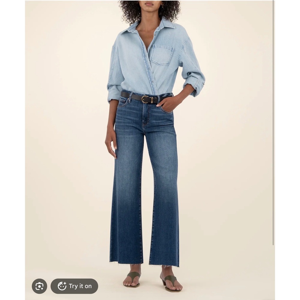Kut from the Kloth Meg Fab Ab Wide Leg Jeans Dark Wash High Rise Boho Womens 12